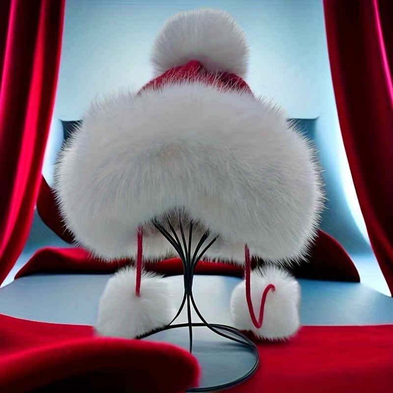 1 stuks HONGLUAN Pluche Fleece Kerstmuts met Fluffy & Rode Pom-Pom - Zacht Warme Winter voor Vrouwen/Mannen, Feestelijk Vakantie Cadeau voor Halloween