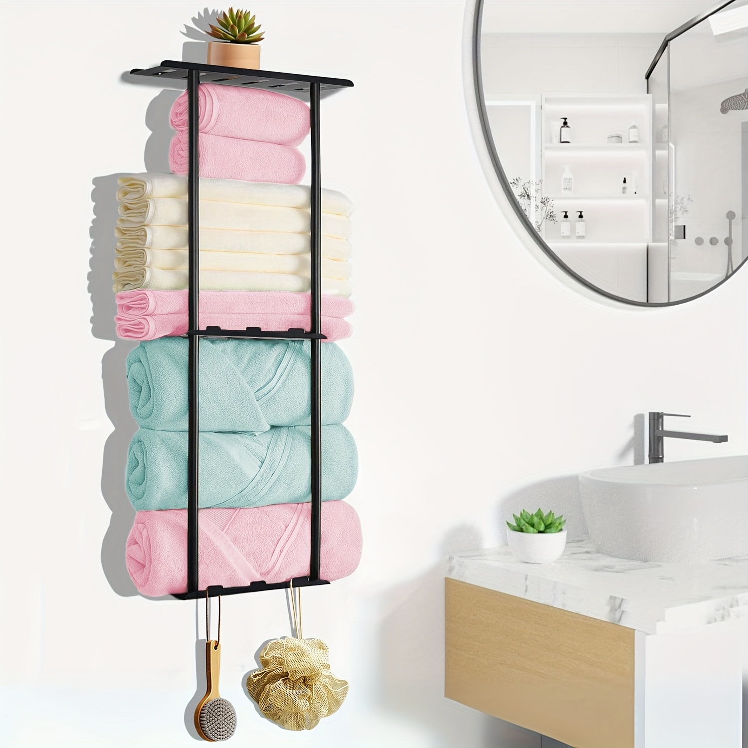 Porte-serviettes Mural Pliable Noir - Gain De Place, Design épuré, Antirouille Pour Salle De Bain Ou Cuisine