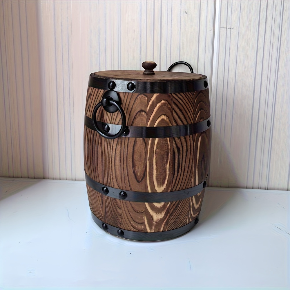 TEMU 1pc Of Style Home Decoration Storage Wooden , Kitchenware Storage Jar, Covered Storage Box, Suitable For Kitchenware Cooking Tools, Collection