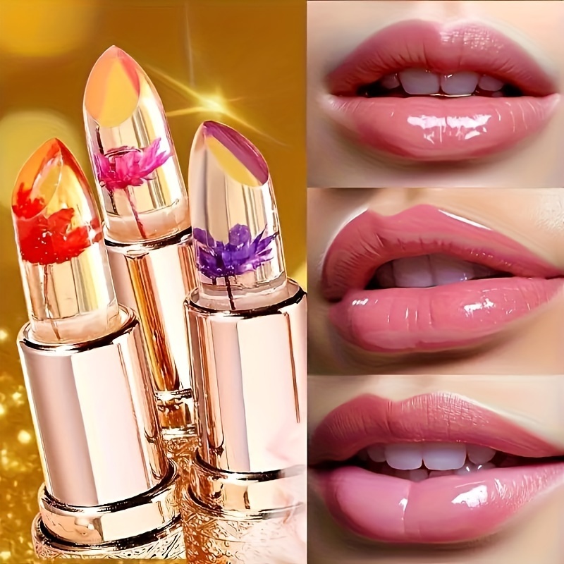 color changing lip balm moisturizing lipstick with flower long lasting hydration temperature change lip jelly lipstick details 0