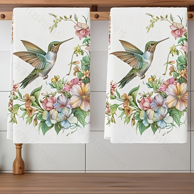 TEMU Cleaning Cloth 2pcs Kitchen Towel, Pink Floral Bird , 40*60cm, Polyester Tea Towel, Dishwashing Towel Birthday Gift, Kitchen And Bathroom Decor,