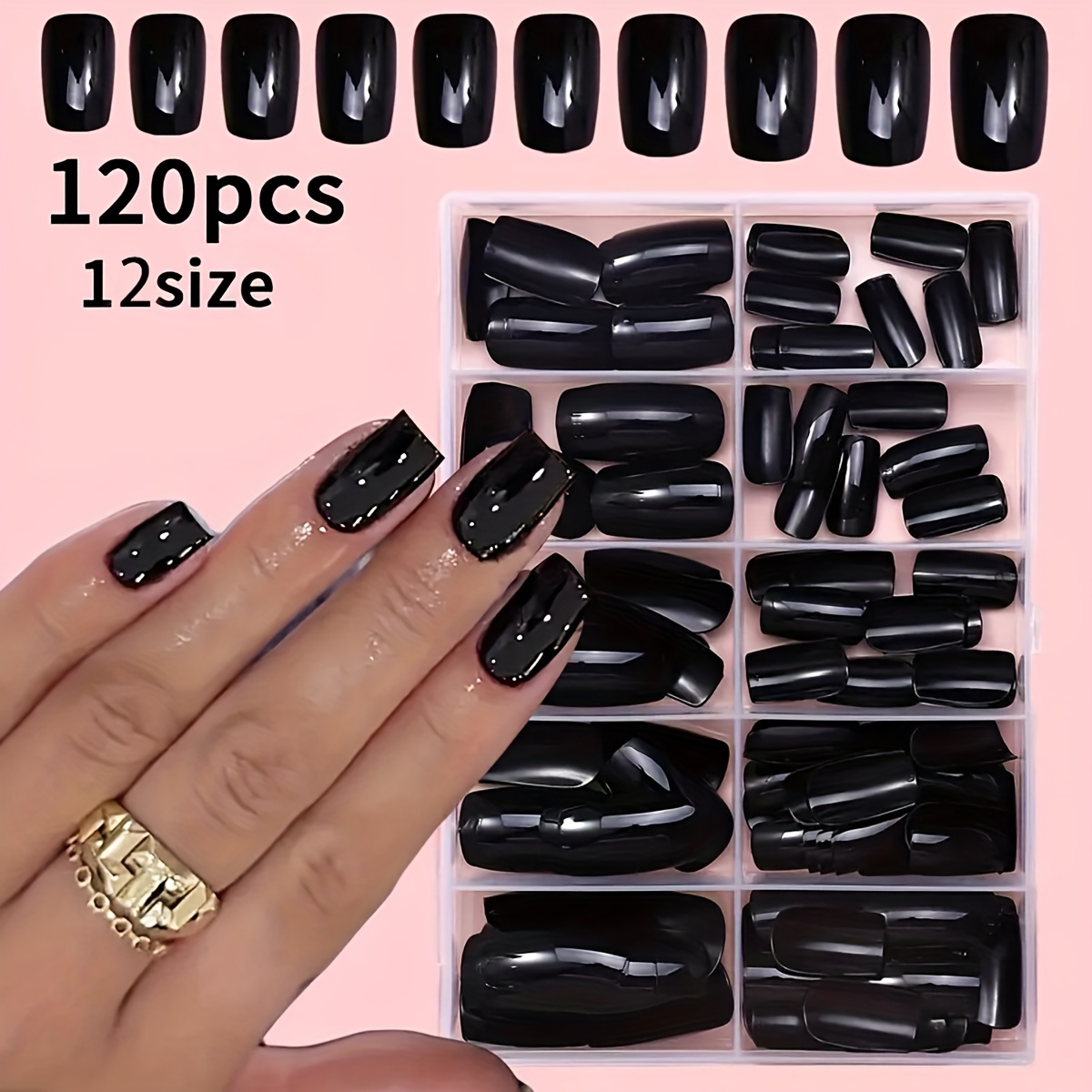 TEMU 120pcs Press-on Nails Kit - Medium Length, Full Coverage, Solid Color False Nails For Diy Manicure, Ideal For Women And Girls, Nail Accessories