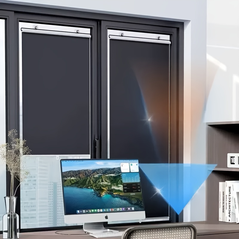 2pcs Window Balcony Office Sunshade Heat Insulation Roller Shades Full Blackout No-Drill Suction Cup Retractable Car