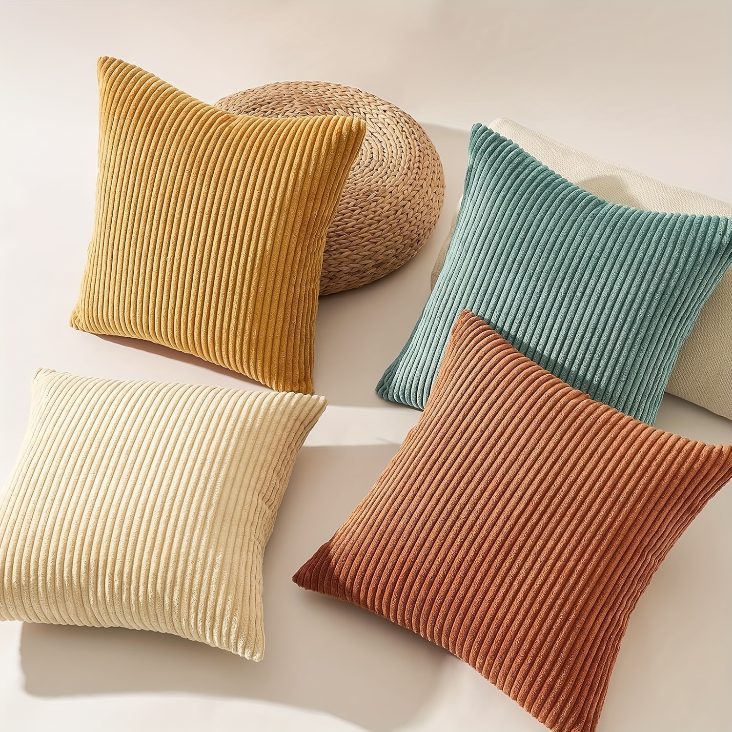 TEMU Neutral Decorative Throw Pillow Covers 18x18 Inch Corduroy Pillow Covers For Bed Couch Sofa Living Room Cushion Cases (set Of 4 Mixed Colors)