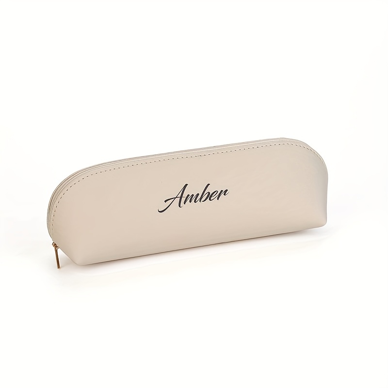 TEMU Personalized Leather Pen Case - Custom Name "kailyn" Embossed, Beige & Light Blue, Zippered, For Stationery Organization, Stationery Holder |