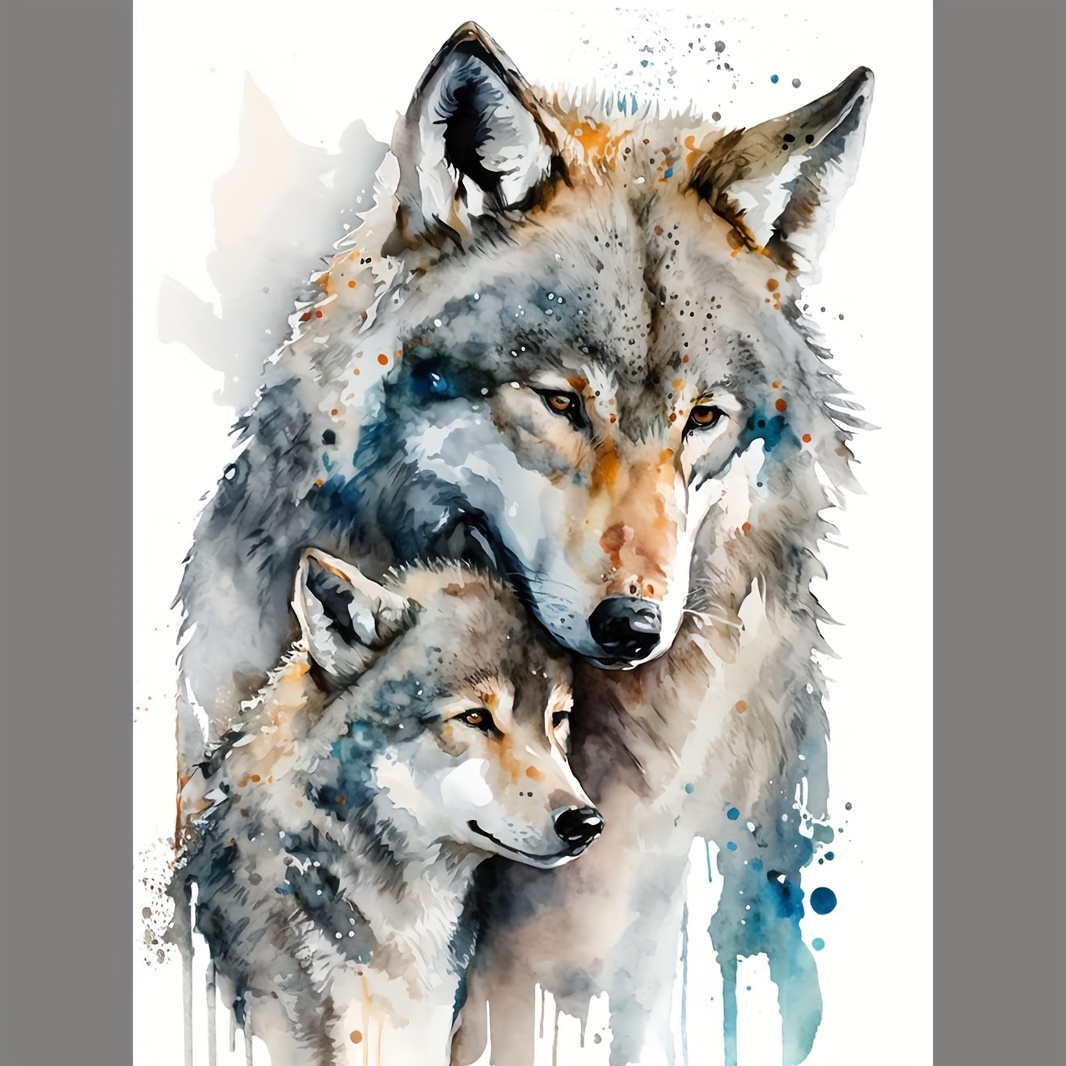 

1pc, Cute Wolf And Her Cub Comfort Watercolor Artwork Wall Poster Canvas Painting For Farmhouse Living Room Bedroom Bathroom Toilet Home Decor Picture 12x16 "no Frame