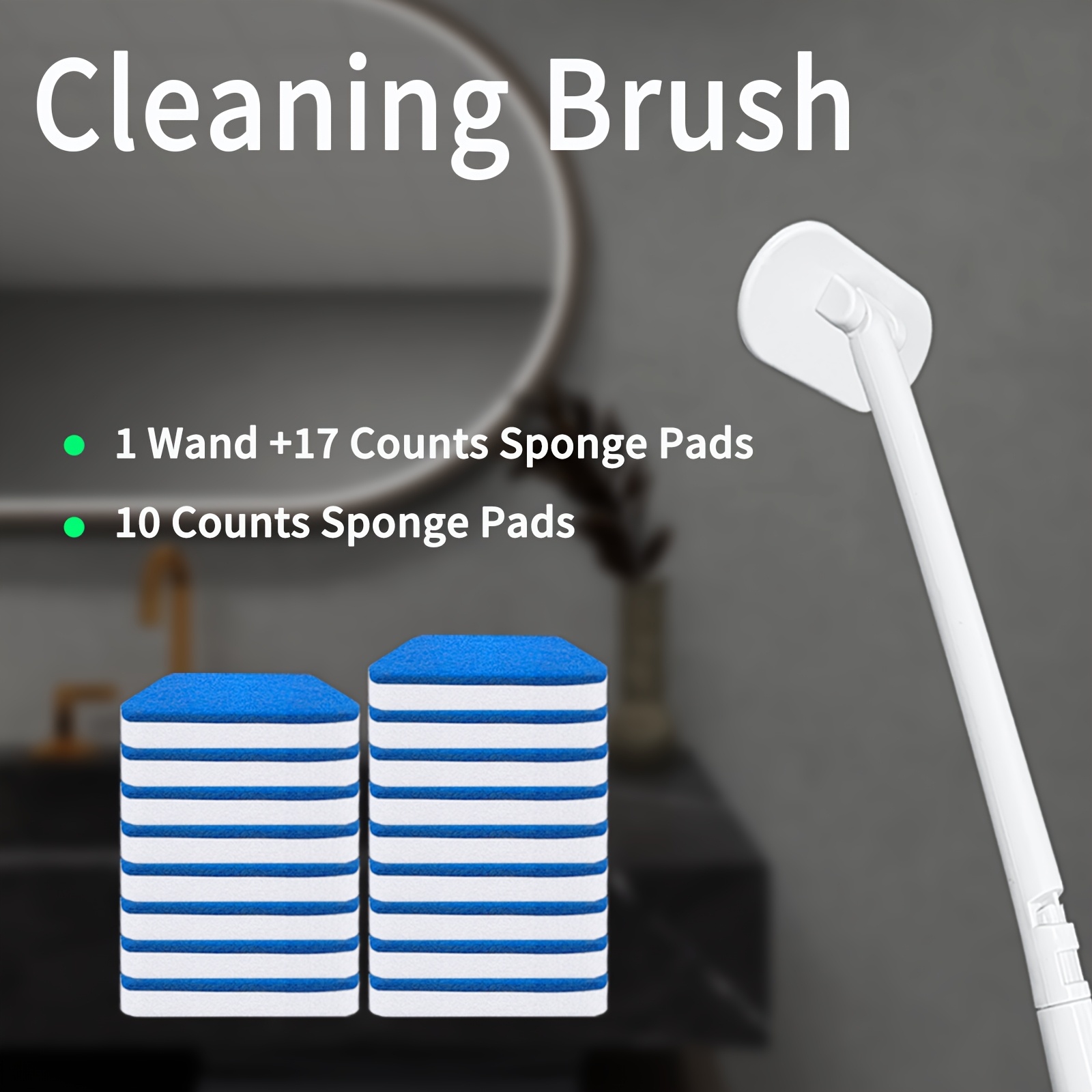 

1pc Multi-angle Foam Sponge Wall Brush With 18-count Pads, Hard Plastic Handle, Portable Bathroom And Toilet Cleaning Tool, No Electricity Needed, Includes Cleaning Rod And Replaceable Sponges