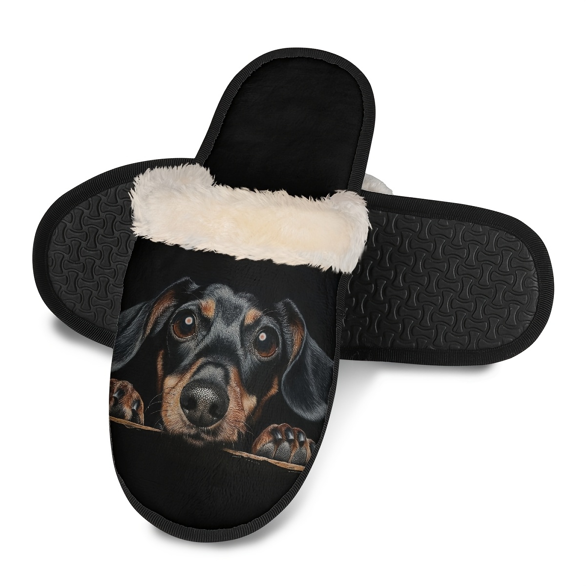 women's winter warm plush slip slippers cute dachshund print