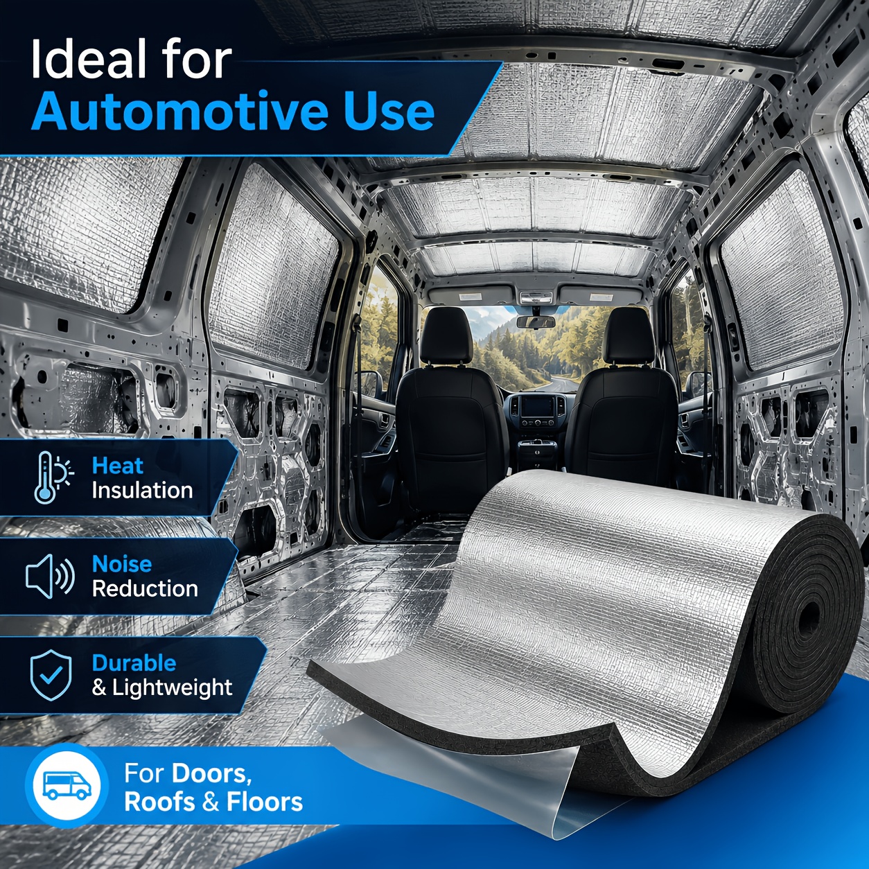 TEMU Tapis d'insonorisation et d'isolation thermique argenté pour automobile, 10 mm d'épaisseur, 50 cm cm, matériau en mousse auto-adhésive, rouleau