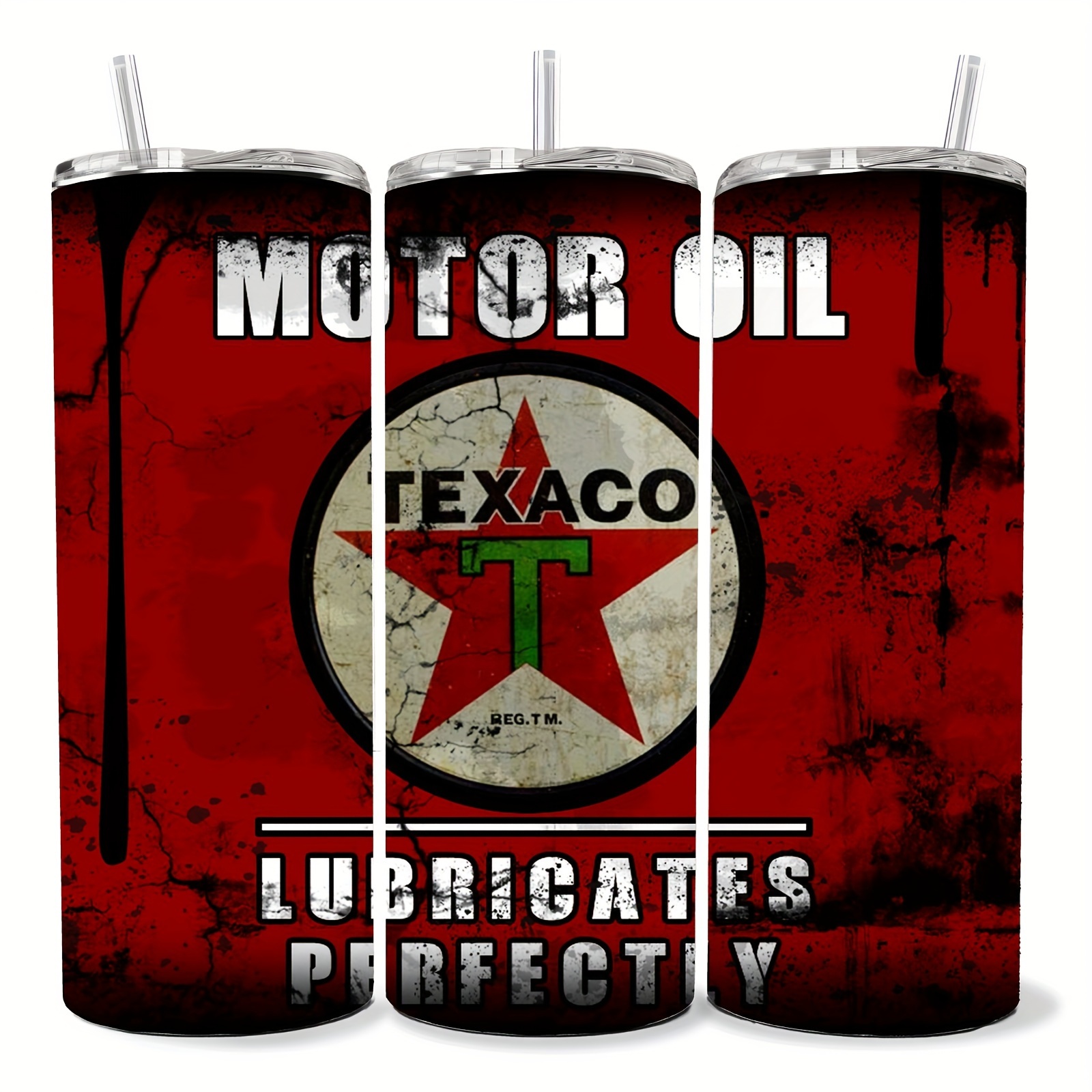 

1pc, Vintage Texaco Motor Oil Print 20oz Stainless Steel Vacuum Insulated With Lid And Straw - Multipurpose Reusable Drinkware