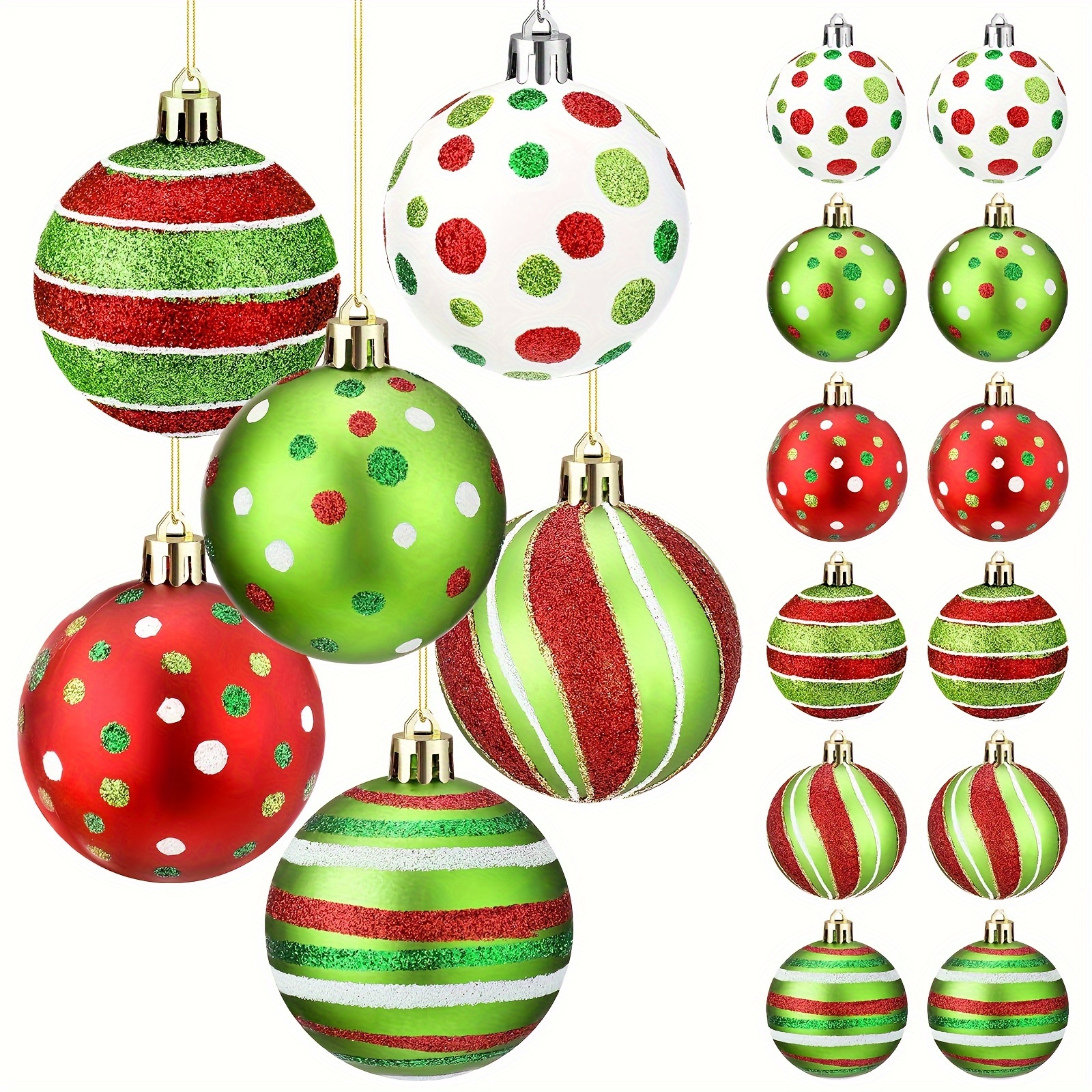 

30 Pcs Christmas Ornaments - 2.4 Round Plastic Hanging Decorations, Glittering Elf , , Red & , For Christmas Decoration