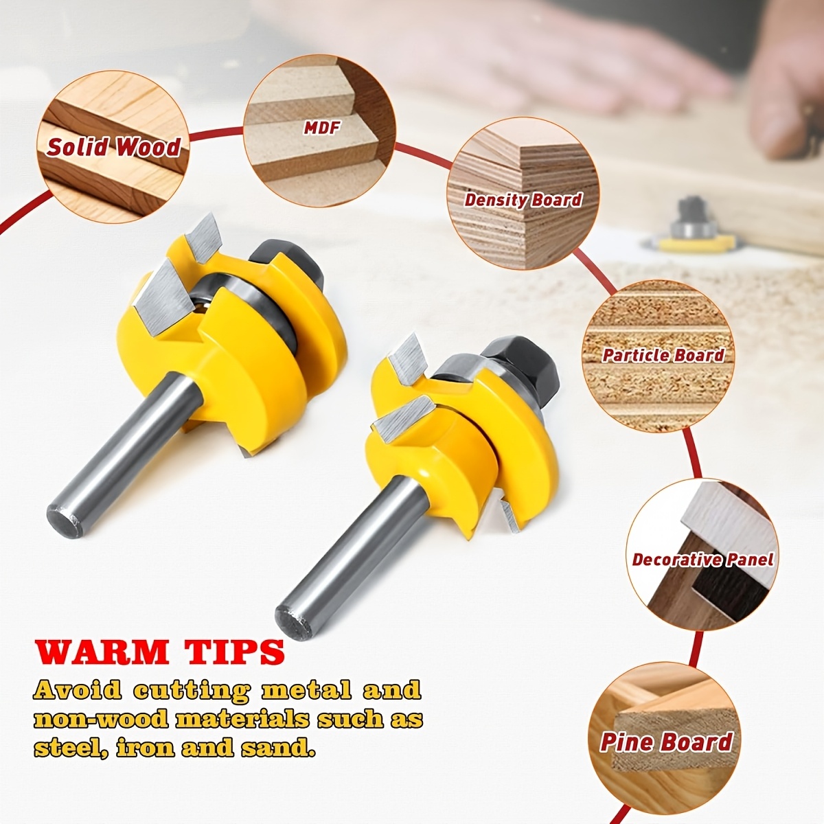 TEMU 2pcs Router Guide Rail And Router Bit Set With 1/2-inch Shank, Professional Carbide Router Bits For Cabinet Door Carpentry