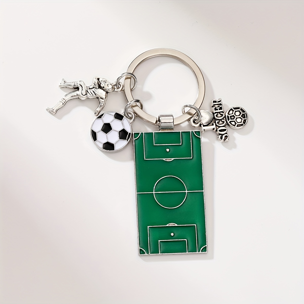 1pc Soccer Football Field Keychain With Pitch, Lines & - Realistic Stadium Pendant Gift For & ( For Female Football Fans) - Metal Lettered Accessory