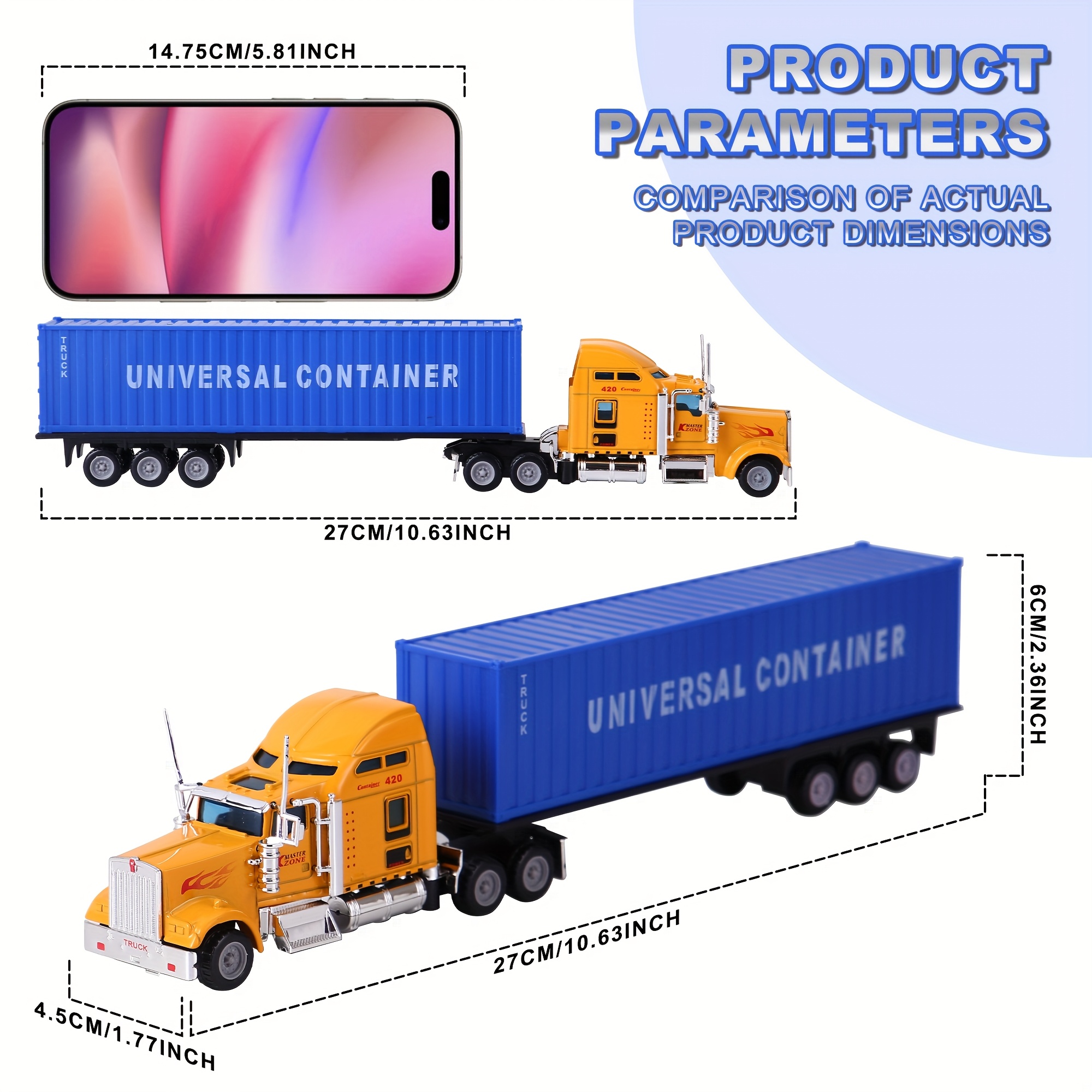 Camion Porte-Conteneurs En Alliage – Modèle 1:48, Carrosserie Amovible, Porte Arrière Ouvrable, Tête Rétractable – Cadeau Enfant 3 Ans (Rouge)