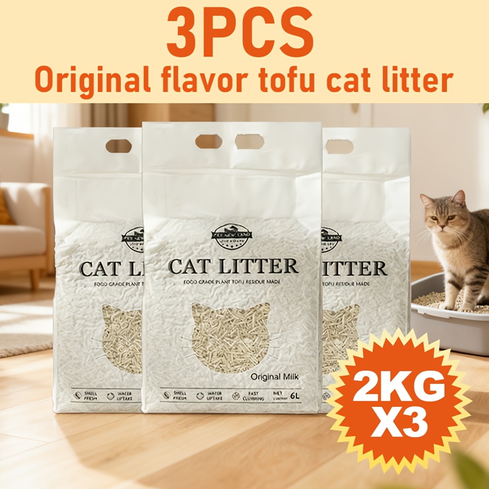 Image of Bulk Clumping Cat Litter - 3 Bags X 2kg, Long-lasting Supply, Hard Clumps, , Low Tracking, Odor Eliminating Litter For Multi-cat Households.