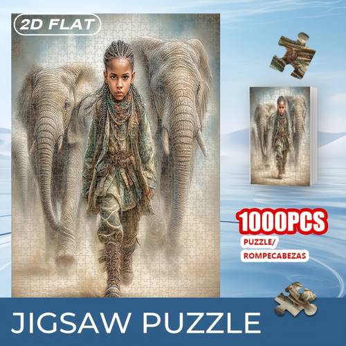 item picture 2d flat 1000pcs elephant themed puzzle suitable for 20x30 inch colorful wall decor frameless pieces relaxing for birthday or holiday elephant room decoration 2d flat