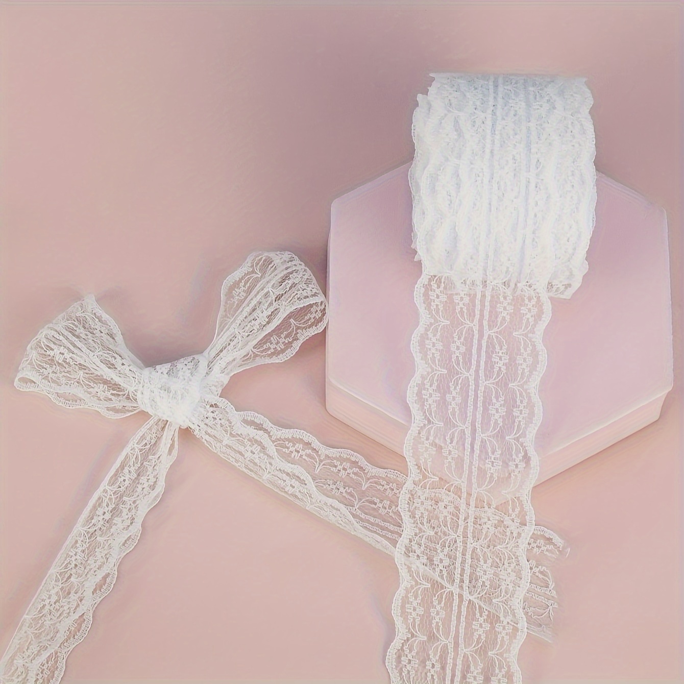 

10 Yard White Lace Ribbon Roll For Wedding, Birthday, And Anniversary Party Favors - Fabric Hawaiian-themed Decorative Trim For Diy Crafts And Gift Wrapping, Suitable For Ages 14+ (1pc)