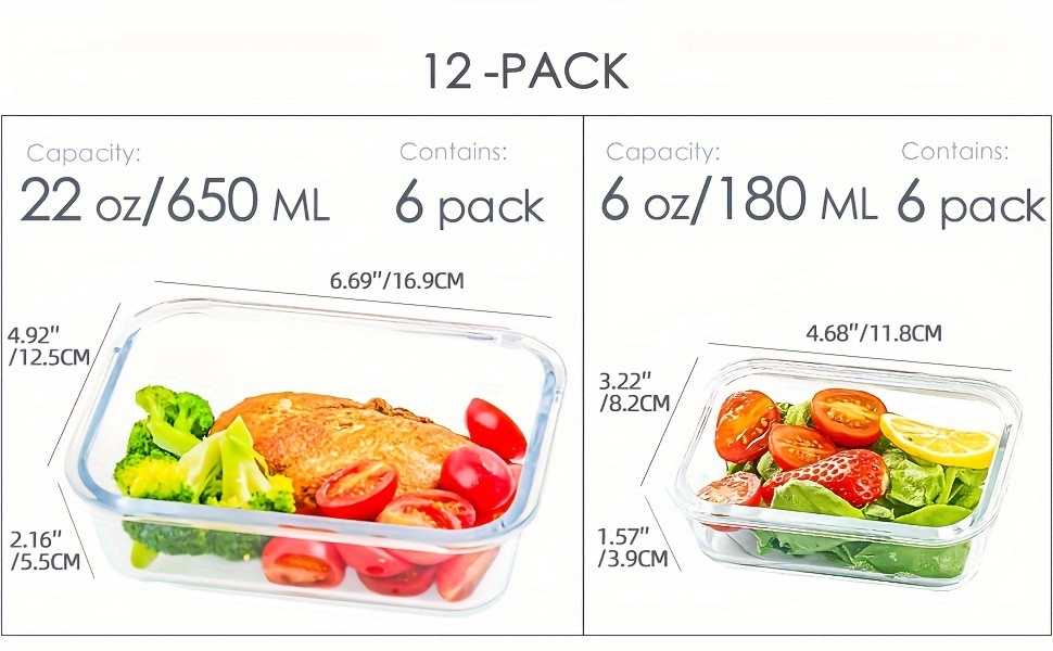 12 pack glass food storage containers set glass food meal prep containers with leakproof airtight lids   home kitchen   portion control Product details 1