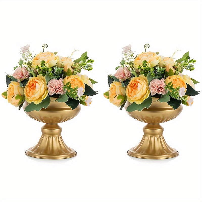 

2pcs, Golden Metal Floral Vases 7.9" - Contemporary Centerpiece Flower Pots For Dining Table, Home & Wedding Decor