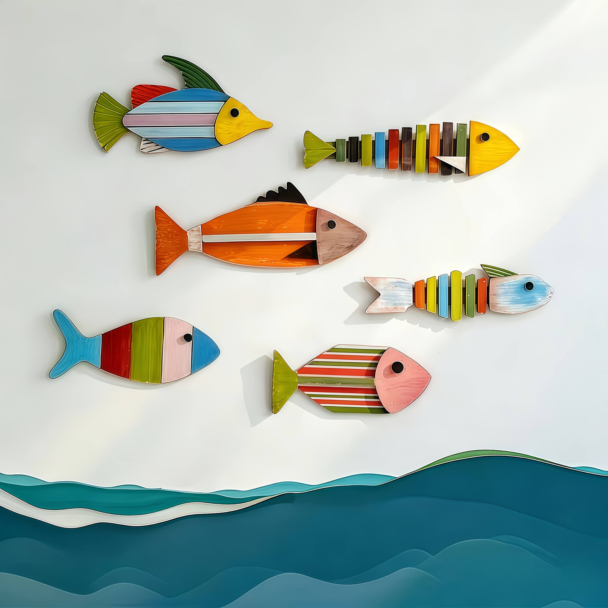 TEMU Set da 6 pezzi - Decorazioni murali a tema retro con stile mediterraneo, scuola di pesci a forma di pesce, decorazione murale in legno, animali