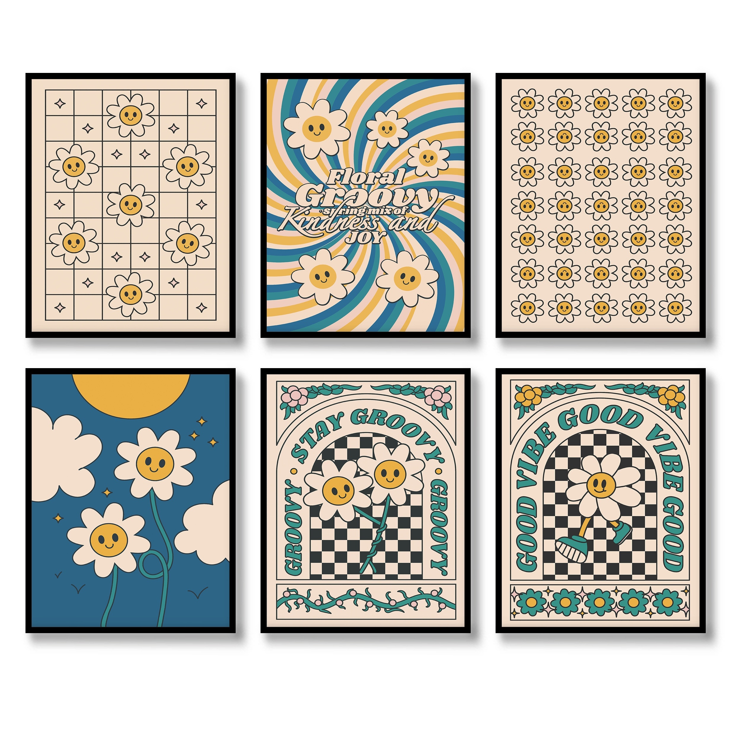 Hippie Wall Art Retro Floral Wall Decor Prints Hippie Flower Temu Canada