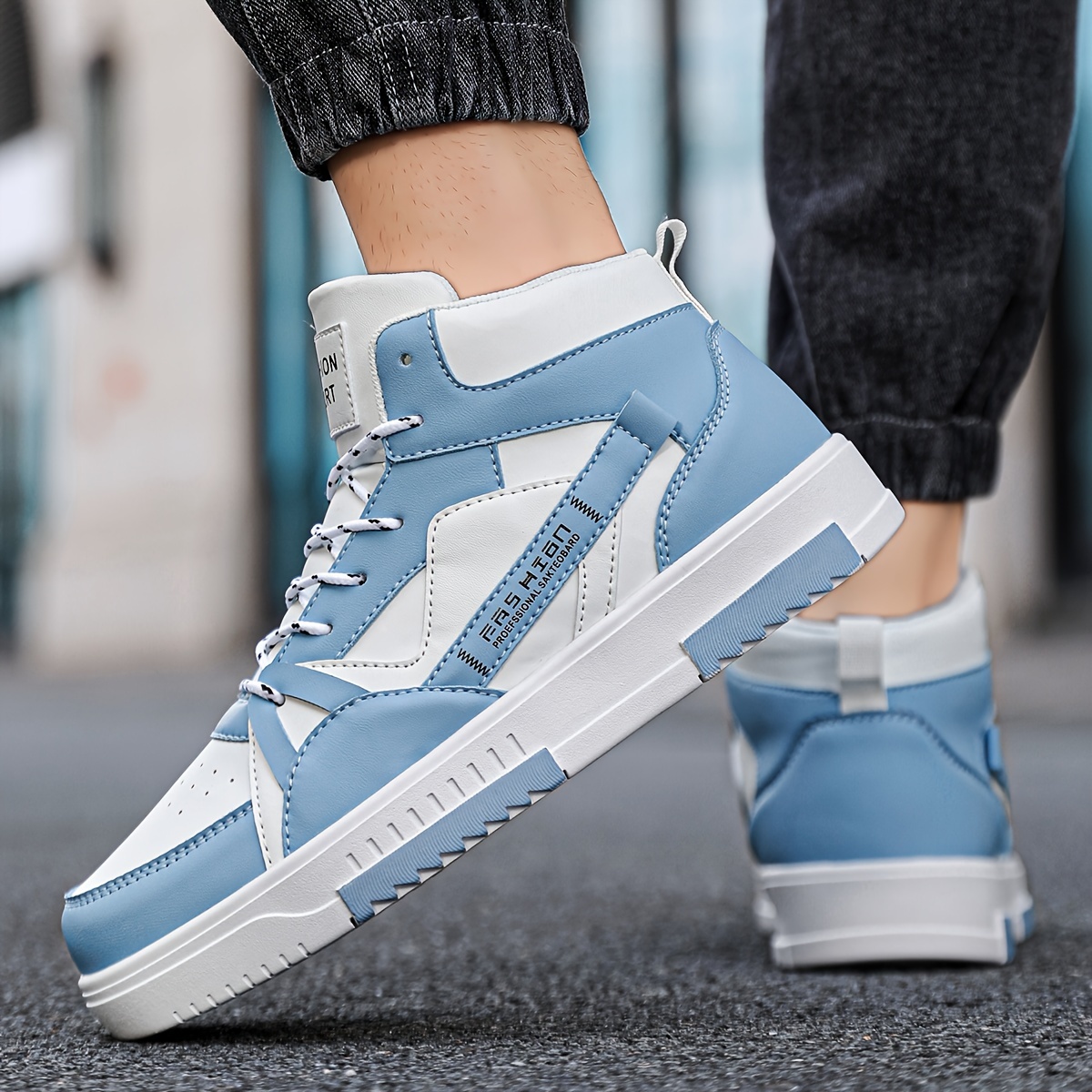 Men's High-Top Running Shoes - Fashion Sports & Outdoor Sneakers with Graphic Letter Print, Stability Pronation, Lightweight, Lace-up Closure, PU Upper, Fabric Inner, EVA Sole - Comfortable for Casual Street Style, Hiking, All Seasons