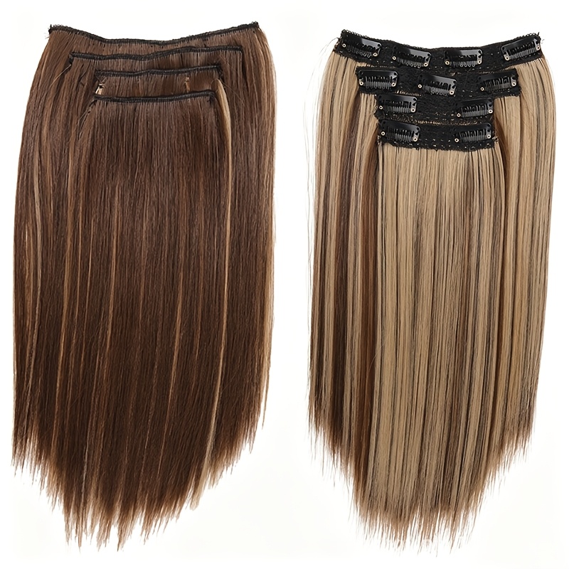 TEMU 4pcs Set Of 11-card Straight Hair Extension Piece, High-temperature Clavicle Hair Wig Piece, Fluffy, , Used , Parties, Photography And Many