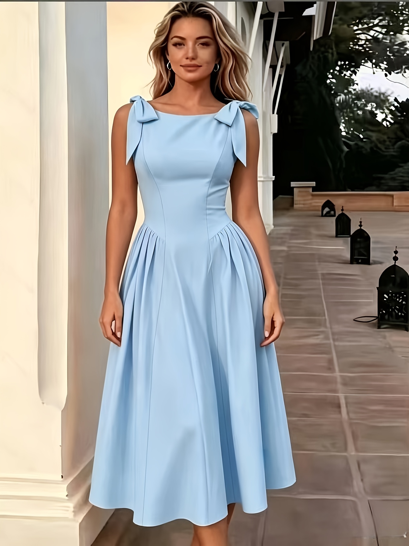 item picture retro style bow strap dress for women with a cinched waist and a large swing hem making it and tall   shoulder straps add a touch of gentleness suitable for   occasions like dates and  