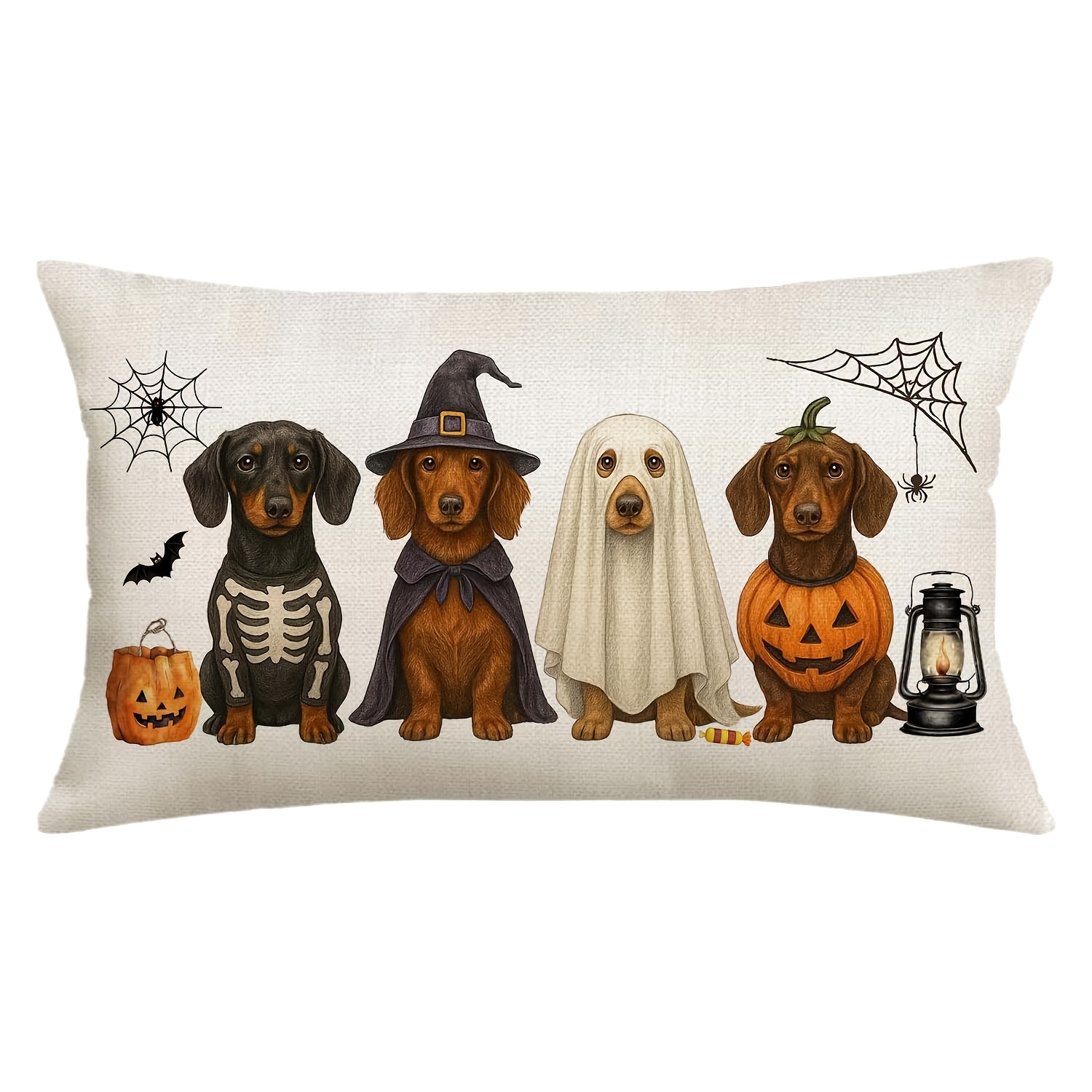 TEMU 1pc,happy Halloween Pillow Covers 12x20 Dachshund Dogs Bats Throw Pillow Covers Outdoor Decoration Halloween Decorative Pillowcase Farmhouse