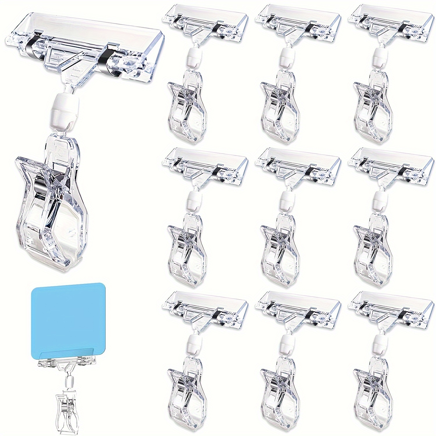 

10pcs Double-sided Sign Clips For Retail Display - Clear Acrylic Price Tag Holders, Rotatable Clamps For Shelves, Baskets & Cards