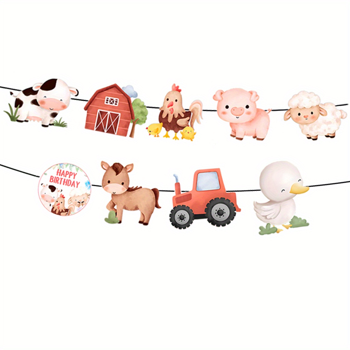 Image of 9pcs/set Farm Banner Decoration, Theme Birthday Party Decoration, Farm Animal Banner Decoration, Party Gift Decoration, Paper Gift Pull Flag, Party Decoration