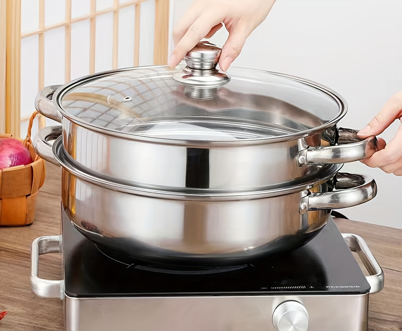 steamer pot for cooking 2 tier multipurpose stainless steel   cookware with lid for vegetable dumpling stock sauce food details 1