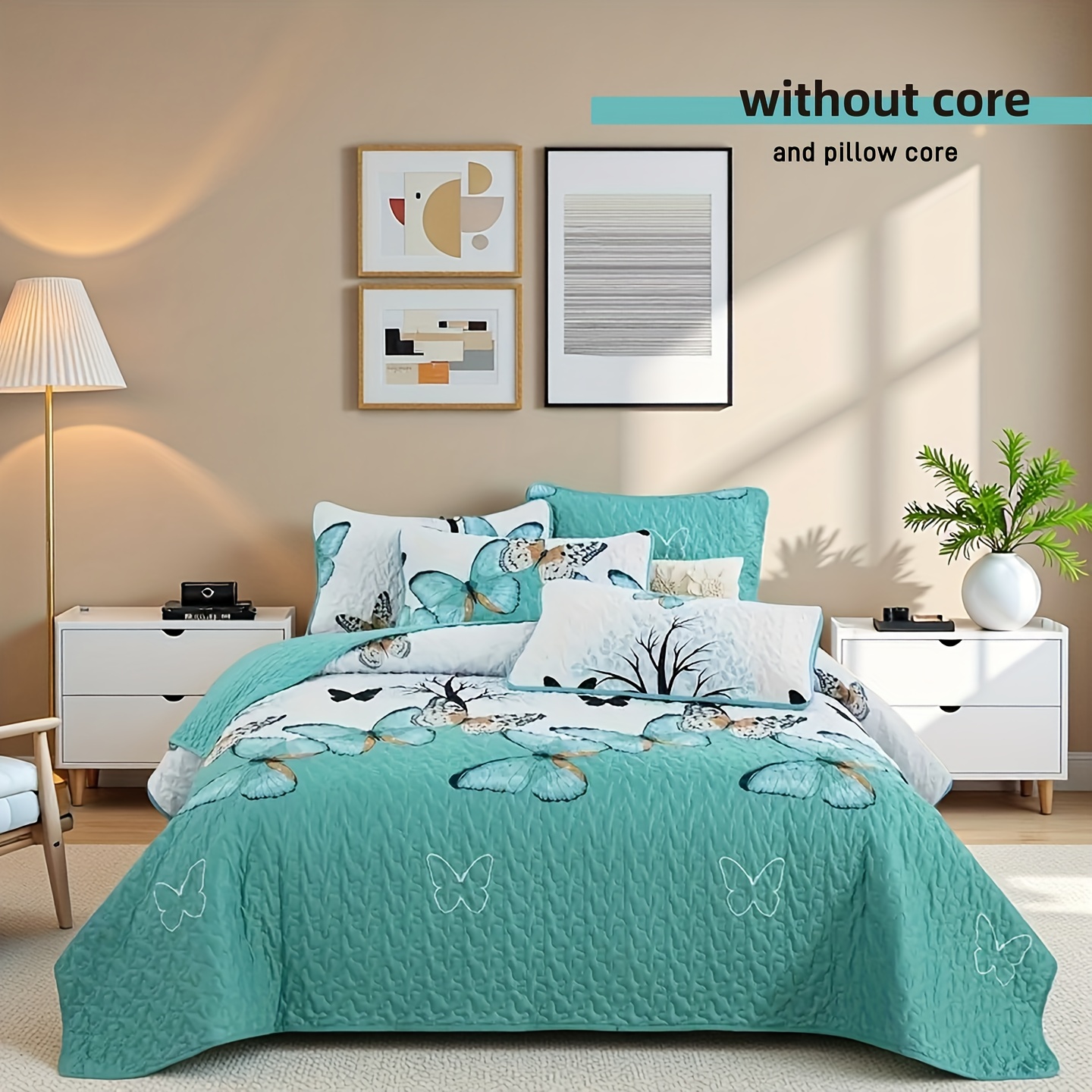 TEMU 3pcs Fresh Print Quilted Bed Cover Set, Including 1 Bed Cover And 2 Pillowcases, Machine Washable, Suitable For , Soft, Breathable And Comfortable Bedroom Dormitory Decorative Bedding Set