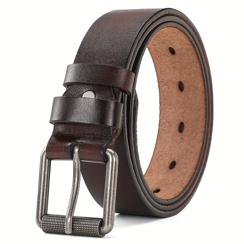 TEMU 1pc Cinturón De Cuero Para Hombre Vaquero Occidental - Cuero Genuino Con Hebilla De Aleación Cuadrada - Regalo Ideal Para Cualquier Ocasión