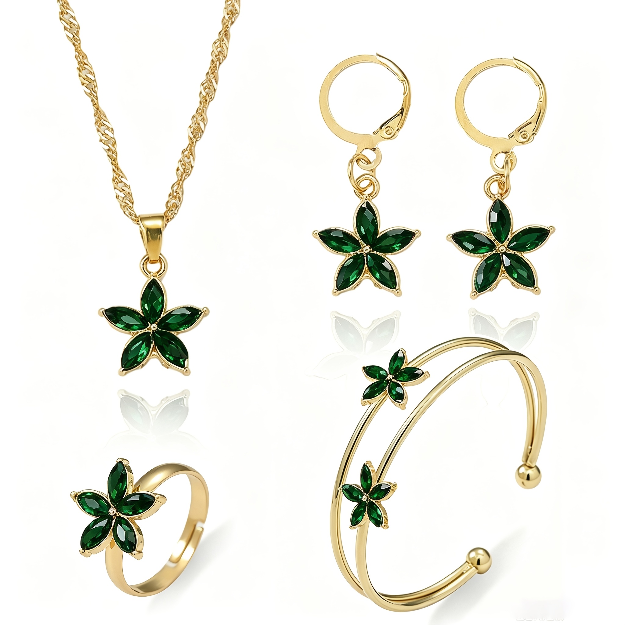 TEMU 5pcs Women's Fashionable Luxurious Bohemian Floral Jewelry Set, 1pc Necklace, 2pcs Earrings, 1pc Bracelet, 1pc Ring, Daily Wear, Anniversary,