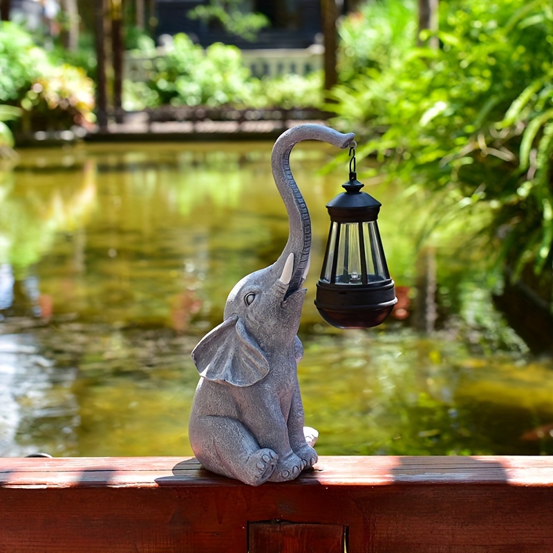 

Solar-powered Elephant Statue Light - Outdoor Garden Decor, Realistic Animal Figurine, Resin Craft For Yard & Patio
