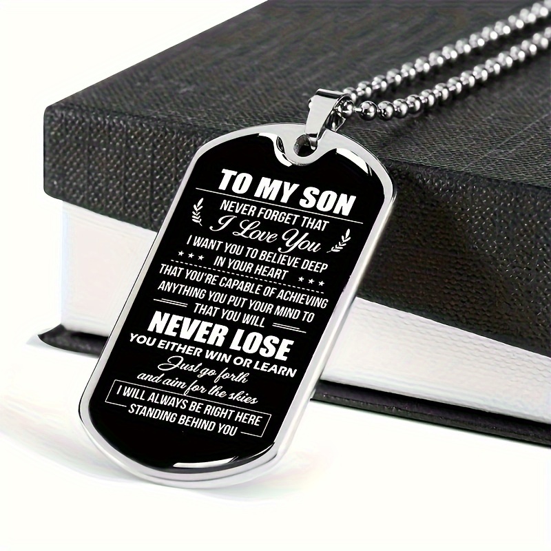 

Stylish Stainless Tag Pendant Necklace - Perfect Gift For Son From Mom & Dad On Birthdays, Graduations, Anniversaries & More