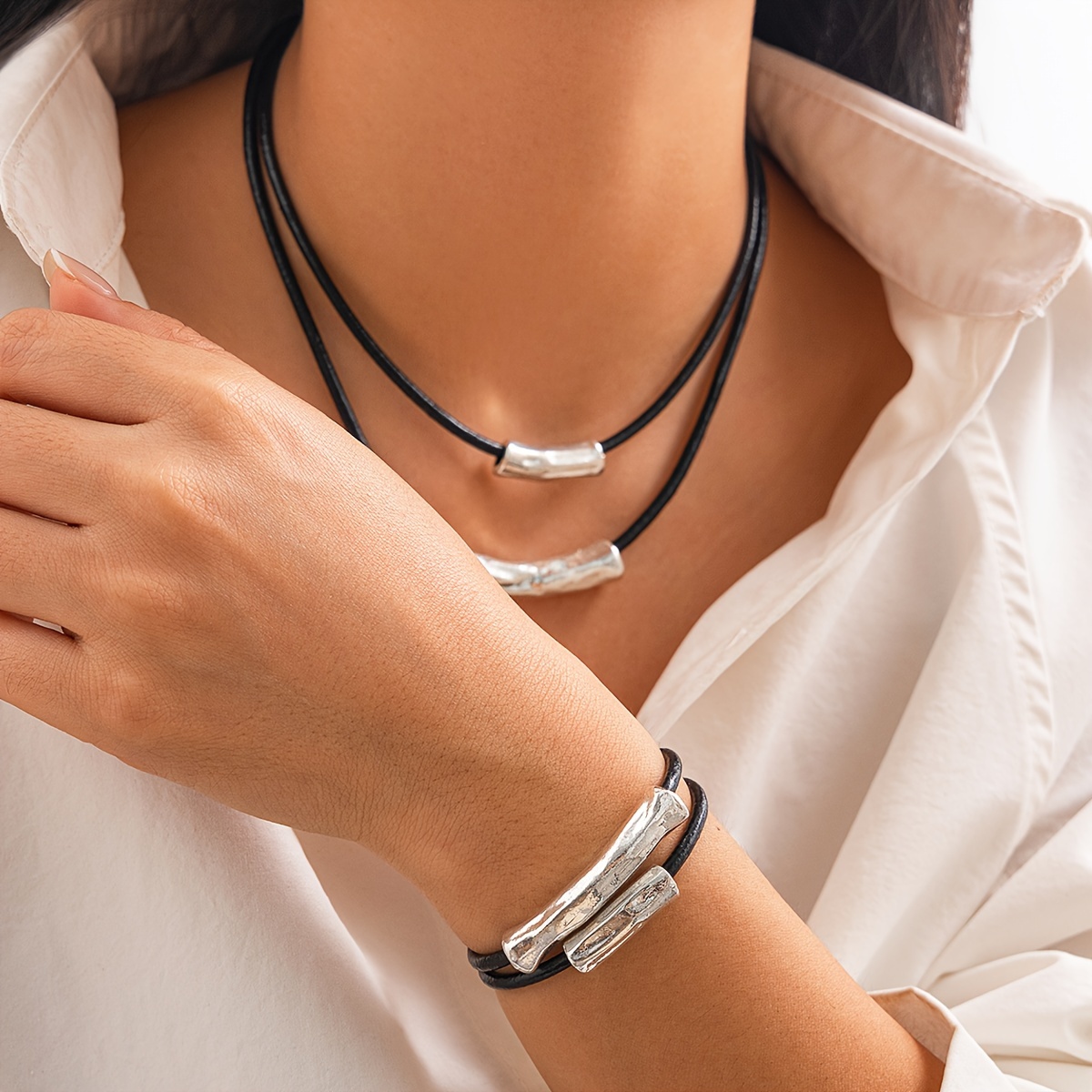 

2pcs Jewelry Set, Irregular Pu Bracelet And , 's Accessory , ,