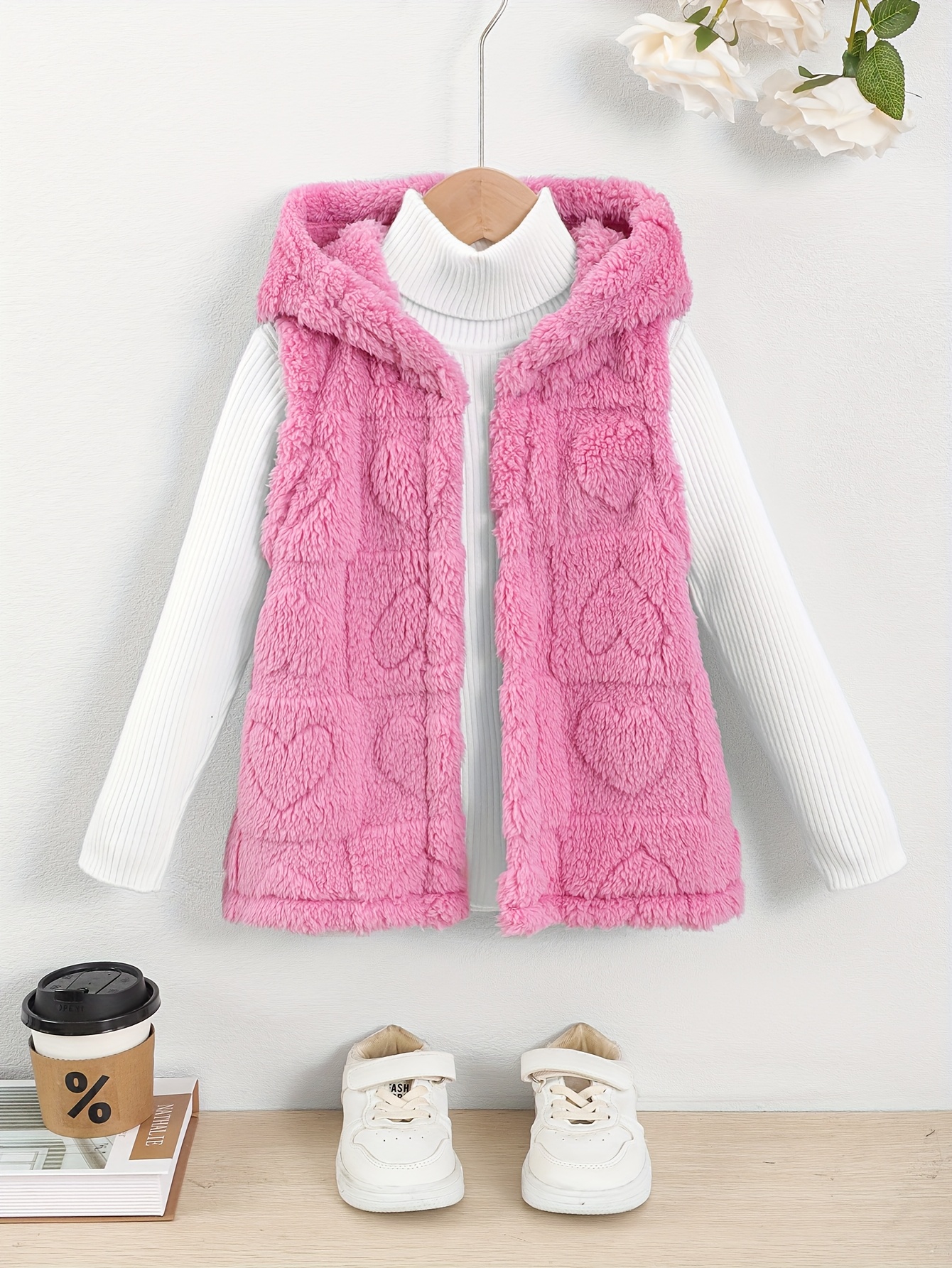 girls spring and autumn fashionable versatile hooded vest with heart pattern