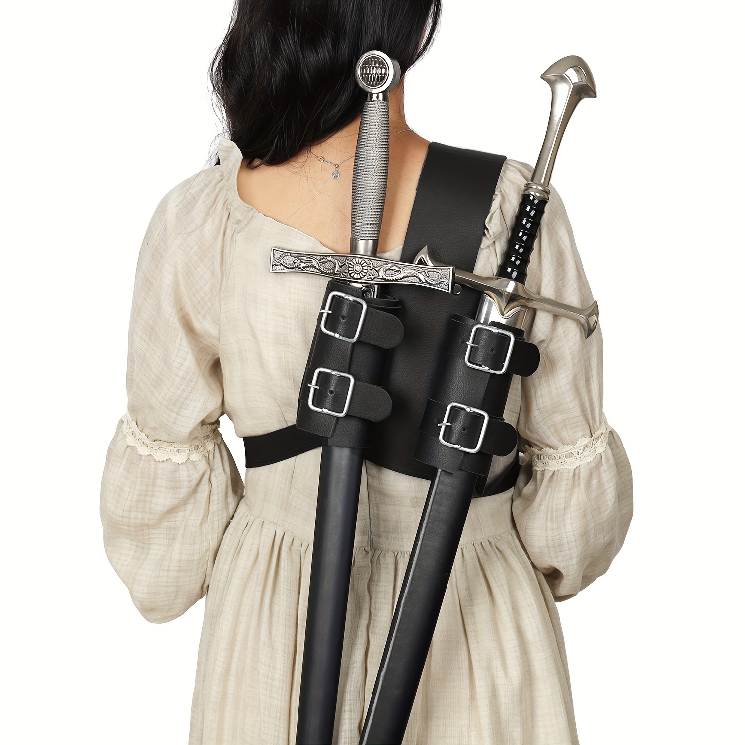 TEMU 1pc Medieval Brown Vintage Warrior Knight Oversized Thickened Pu Back-strap Sheath, Halloween Carnival Stage Costume Prop