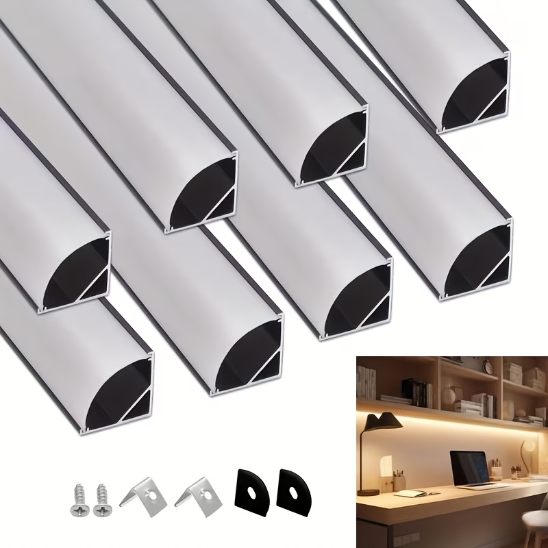 TEMU 8pcs Set Of 0.5m V-shaped Light Tracks, Channels With Diffuser Covers, Includes Mounting Accessories, No External Power Supply Required,