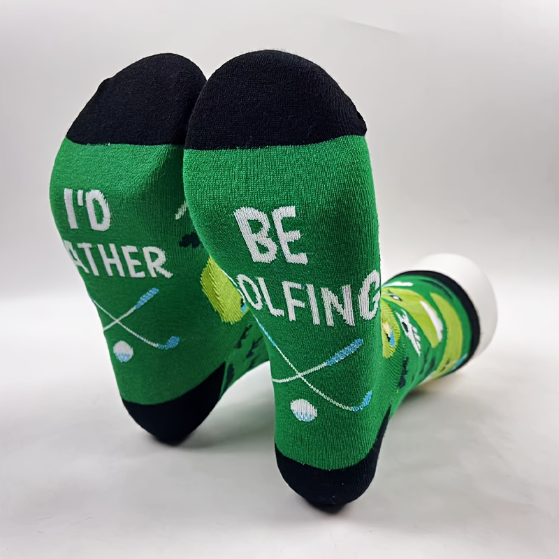 Image of A Pair Of Classic High- Golf Socks For Men, Featuring "i'd Rather Be Golfing". Comfortable, Breathable, And Moisture-wicking, Socks Make For Family, Sweat-resistant