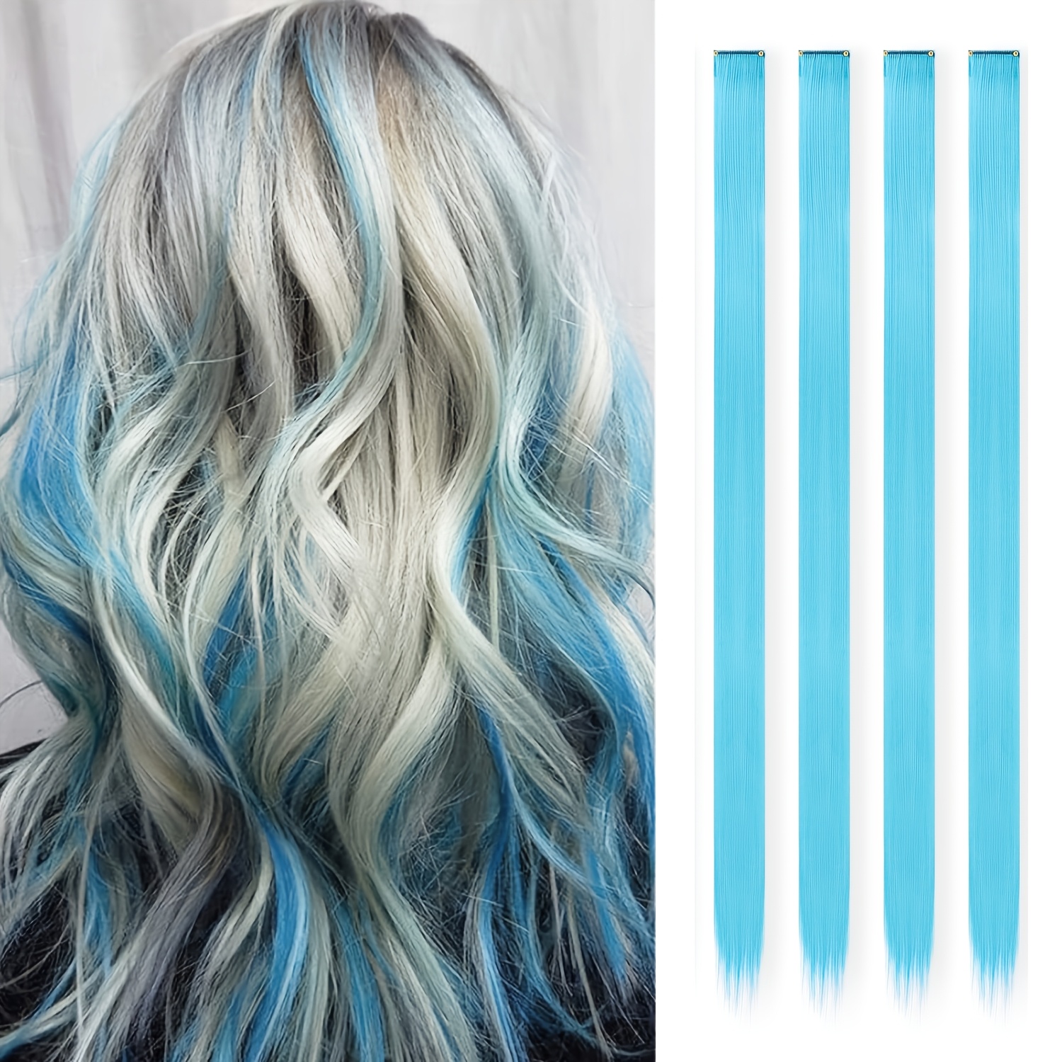 Image of 4pcs Y2k Color Hair Clip, 20inch Colorful Hair Extension Party Highlight Long Straight Synthetic Hair Additions Hair Clips Fashion Daily Use Party Role Playing Christmas Music Festival