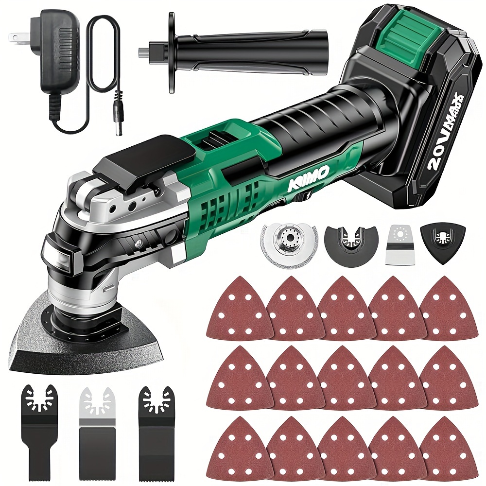 

Kimo 20v Oscillating 26-pcs Accessories, Max 21000 Opm, 6 & 3° Oscillating , Oscillating Multitool For Cutting Wood///