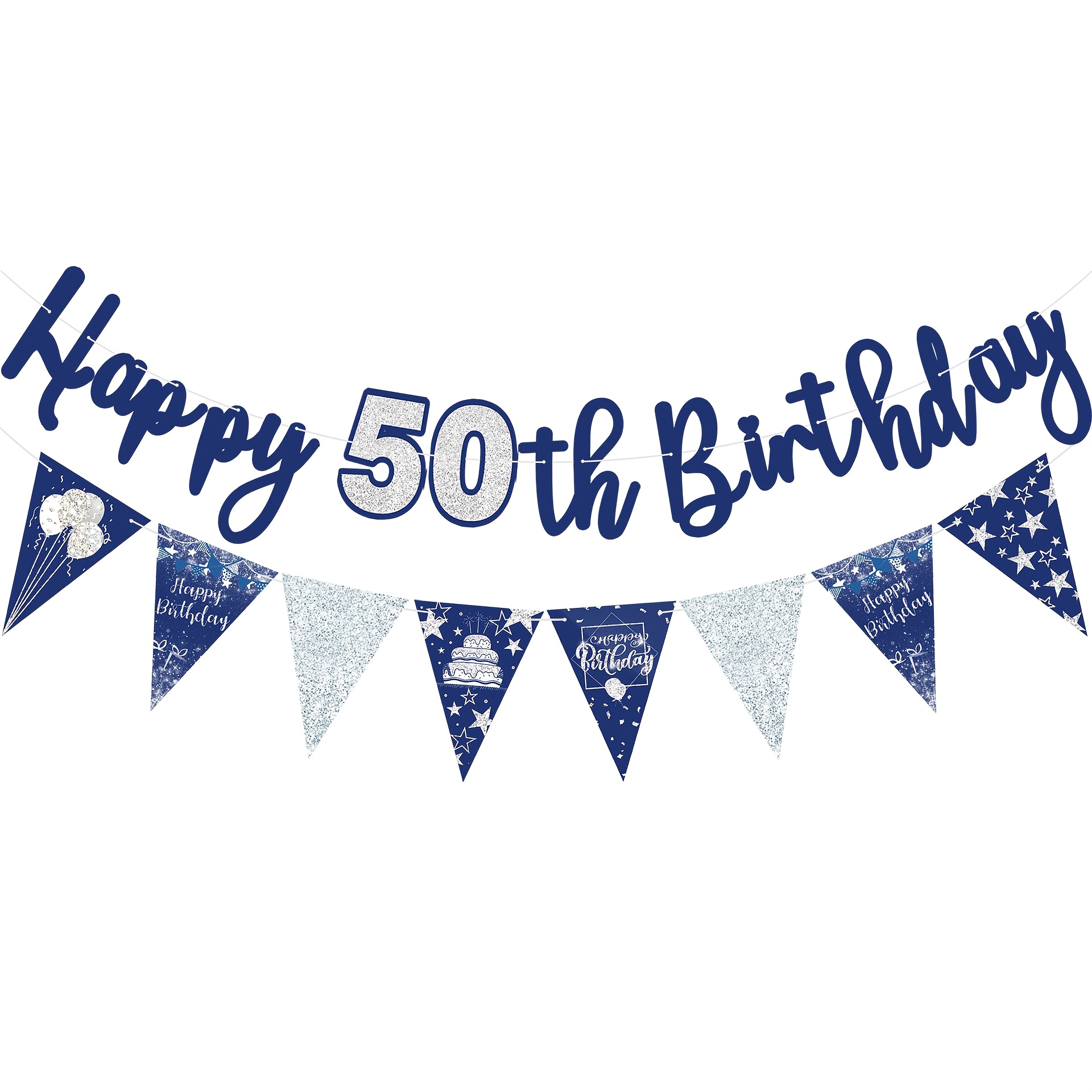 18//40//70 Silvery Balloon Happy Birthday Banner Pull Flag Wedding Anniversary Decorations