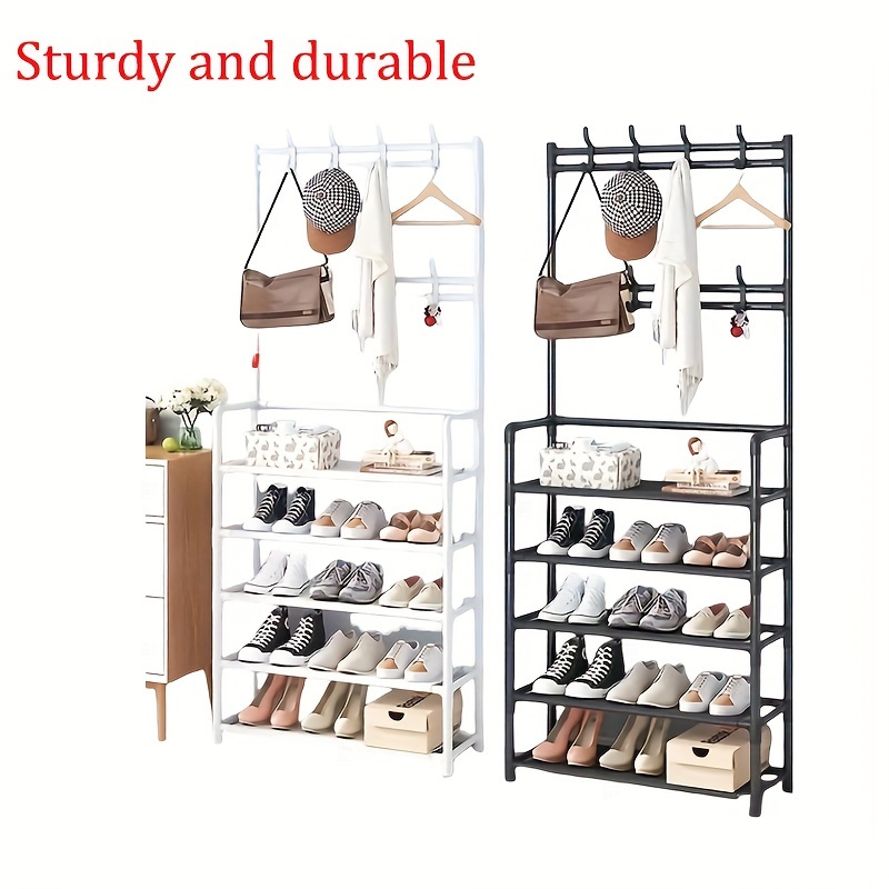 

1 Entry Coat Rack, Foyer Shoe Rack, Multi-functional Metal Storage Rack, Coat Rack, With 4/5 Layer Storage Rack And 8 Double Hooks, Living Room, Bathroom, Shoe Rack Storage Rack