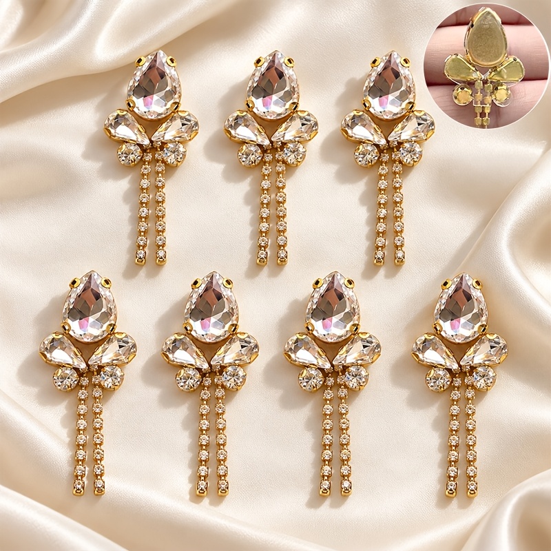 TEMU 7pcs Golden Tassel Rhinestones, Adhesive On Back, Ironed Evening Gowns, Bags, And Gift Boxes