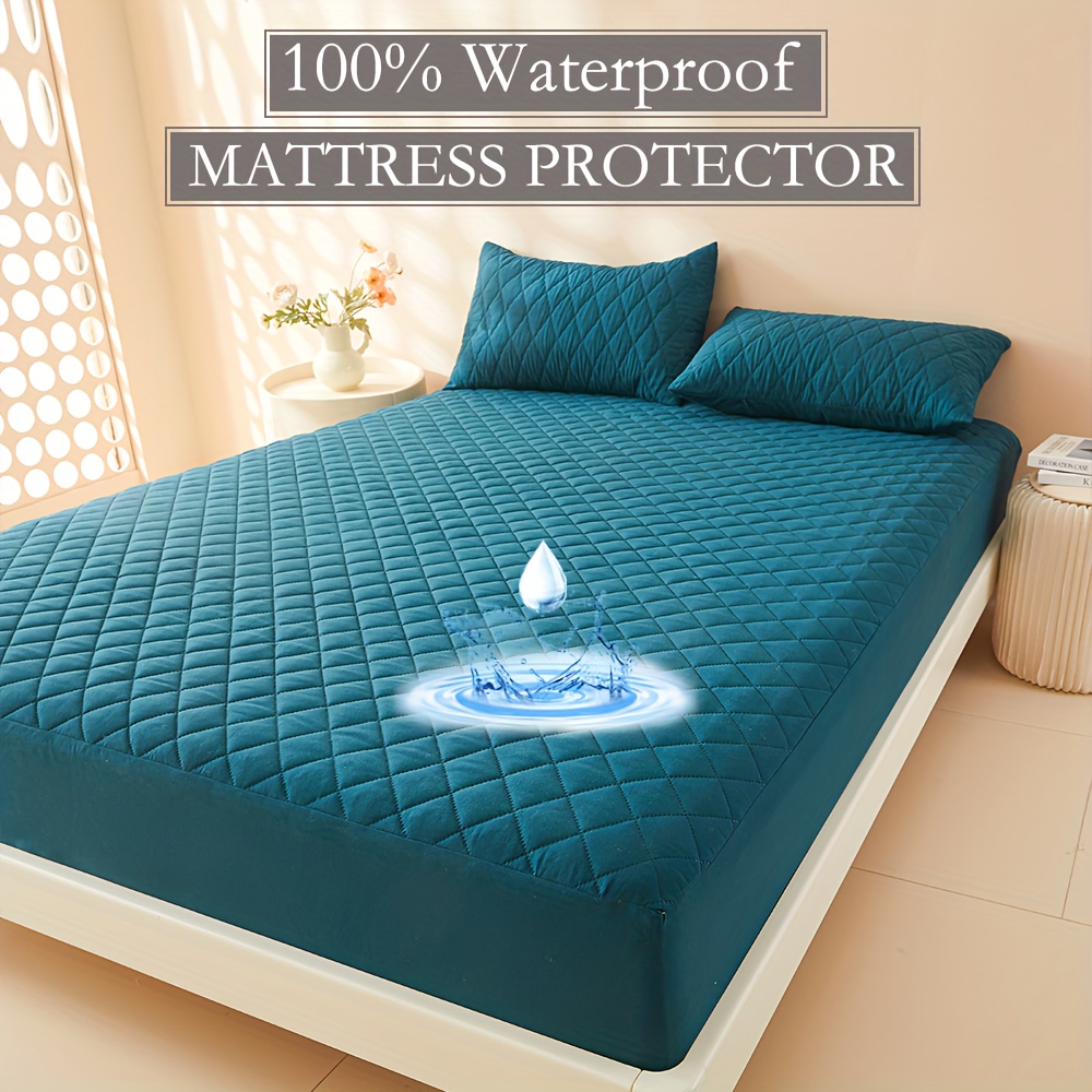 

1pc Solid Color Waterproof Mattress Protector (pillowcase Not Included), Soft & Quiet Fitted Sheet, Dustproof & Urine-proof, Suitable For Bedroom & , Blue/green/gray