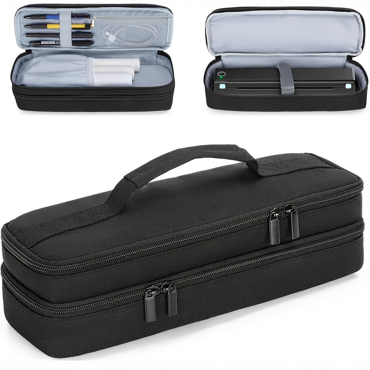 TEMU Double-layer Portable Printer Storage Bag, Multi-pocket Organizer Pouch For Office Supplies, Pens And Stationery, Protective Sleeve For Home And