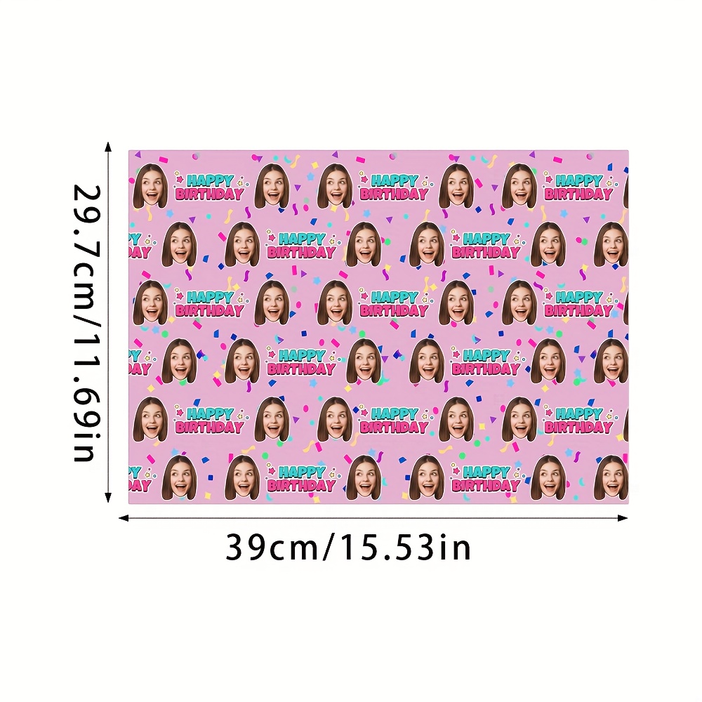 3/6 Sheets Personalized Photo Birthday Wrapping Paper - Custom Face & Name/number/message, Selfie- Gift Wrap For 13th 16th 30th 40th Parties, Funny Milestone Party Supplies With Your Own Picture